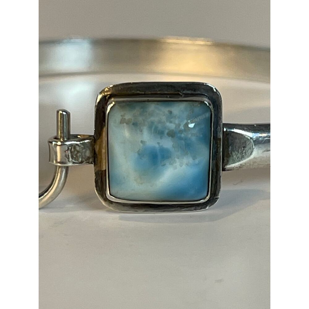 925 Sterling Silver Larimar Bracelet 14K Gold Rope Accent Cuff - Picture 4 of 11